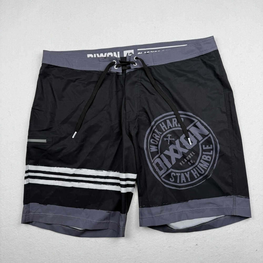 Dixxon Shorts Mens 42 Black Gray Boardshorts Swim Trunks Drawstring Zip Pocket